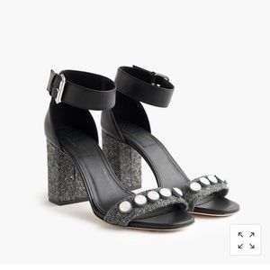 J.Crew Collection Jeweled Leather & Tweed Heels 8